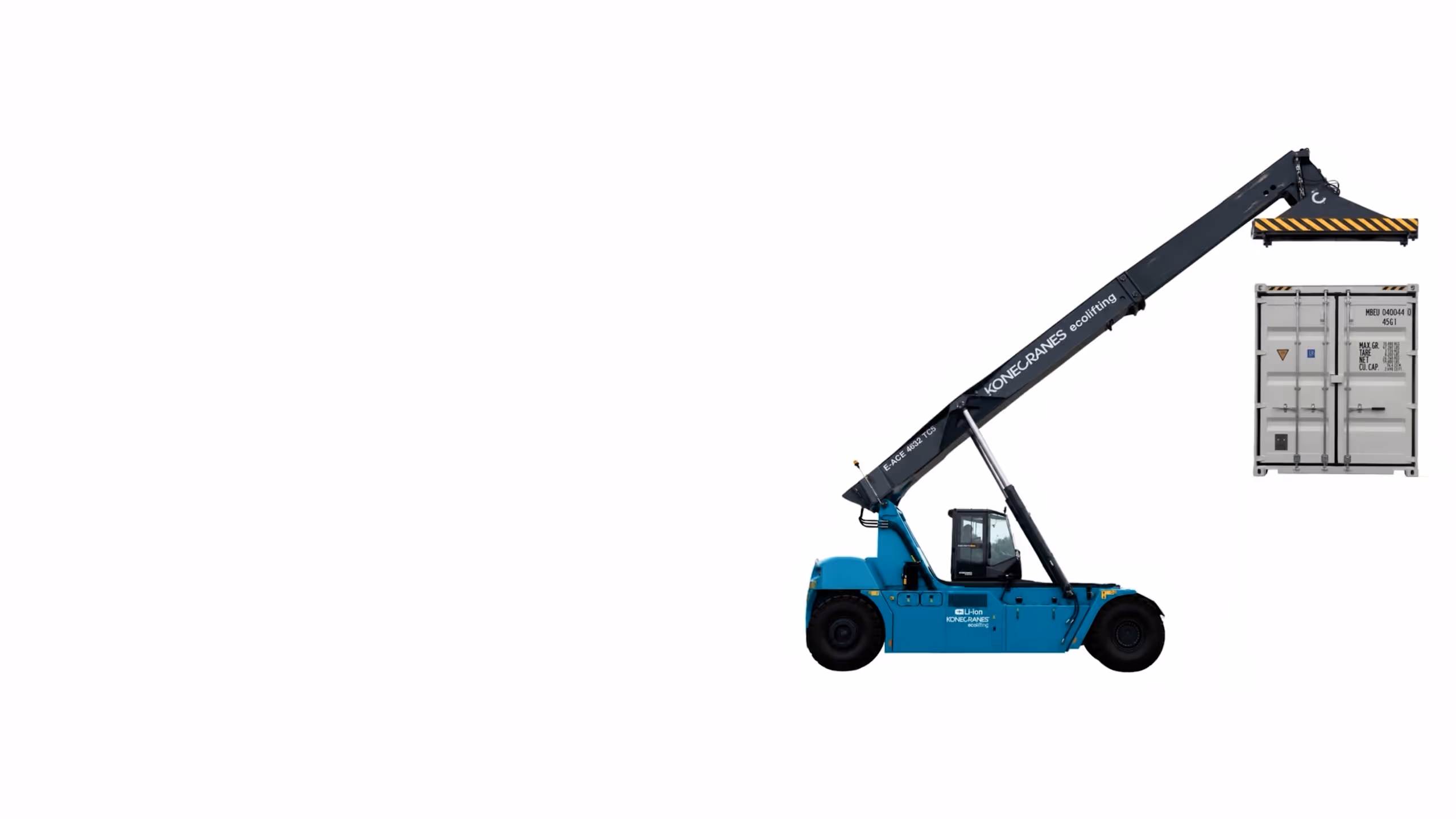 A reach stacker lifting a container